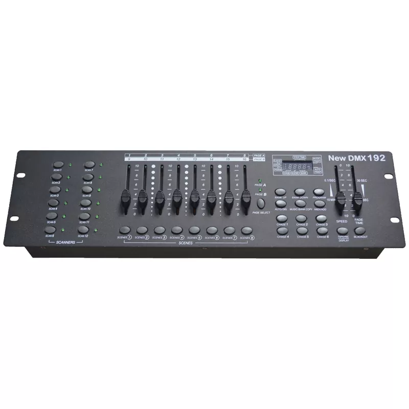 04 192CH DMX512 Controller 12 Fixtures 30 Banks 240 Scenes 6 Chases Tap-sync Beat MIDI Auto-save Rack Mount 3Pin XLR 2.0Kg Professional Lighting Console Stable Stage Controller 192 Channel Lighting Controller 6 Chase Groups Universal DMX Controller