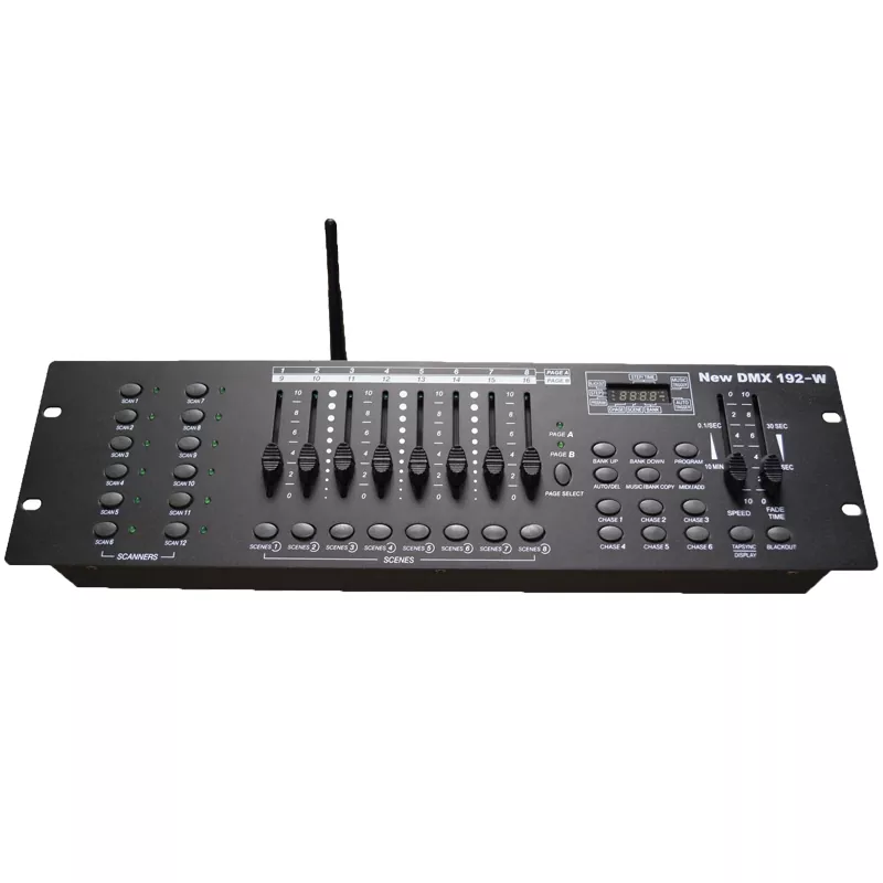 04 192CH DMX512 Controller 12 Fixtures 30 Banks 240 Scenes 6 Chases Tap-sync Beat MIDI Auto-save Rack Mount 3Pin XLR 2.0Kg Professional Lighting Console Stable Stage Controller 192 Channel Lighting Controller 6 Chase Groups Universal DMX Controller