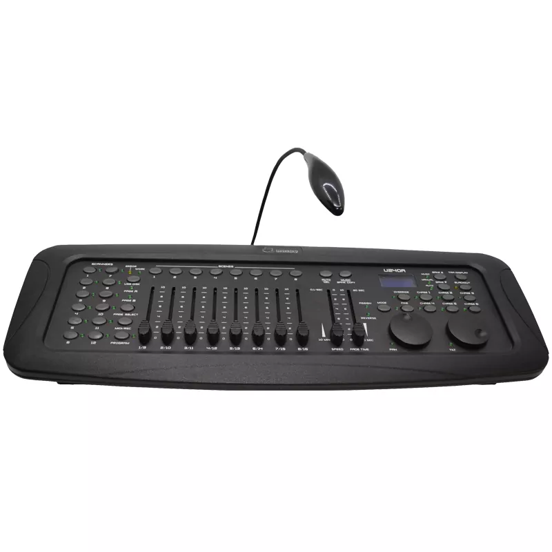 U240A DMX Controller 12 Scanners 16 Channels 20 Banks 160 Scenes 6 Chases Assign Wheels Reversible Channels USB Backup DC9-12V 2.65KG Professional Lighting Console Universal DMX512 Desk Stage Controller Multi-function Lighting Console for Professional Stage Use