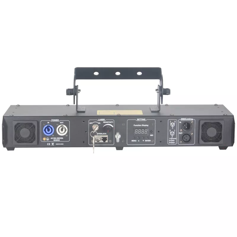 04 5-head RGB Laser Array 256-level Dimming 10cm Beam Spacing XY Adjust Dustproof 16CH DMX Sound Auto Manual Master-Slave Safety Interlock 90-250V Stage Lighting Five Parallel Beams Laser Light Professional Laser Bar Performance Equipment for Club Stage Parties Entertainment Venues Banquet Show Party