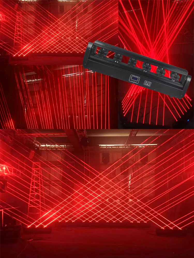 04 Six-head Red Swing Moving Head Laser 500mW Semiconductor TTL Modulation 240° Y-axis 11/19/24CH DMX Sound Auto Master-Slave Skynet Flow Strobe Effects 180W Indoor Stage Light Entertainment Fixture Indoor Performance Equipment for Bar KTV Banquet Hall Dance Studio Live Music Party Club
