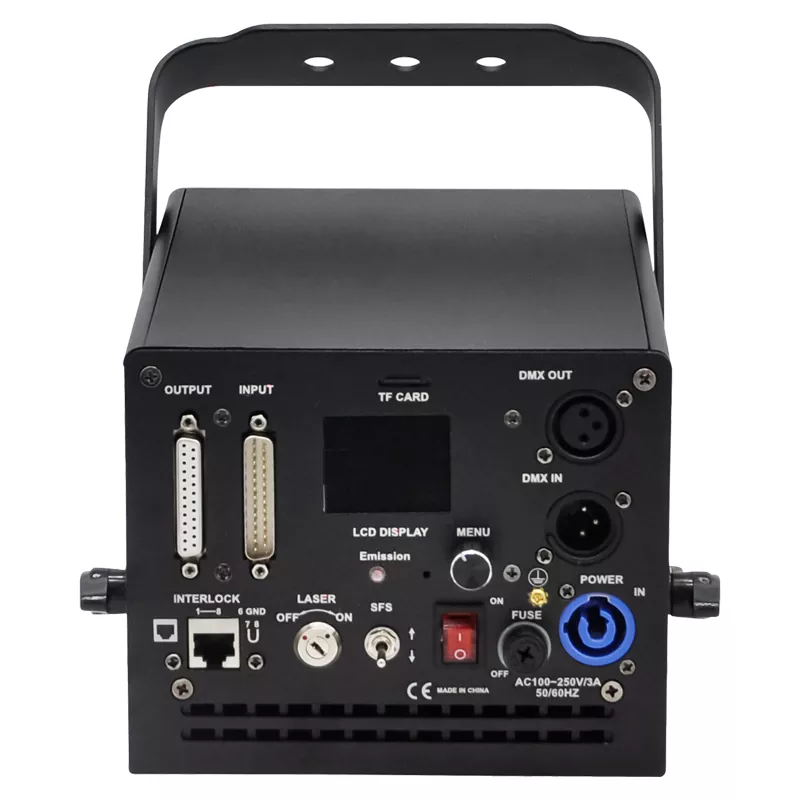 04 2/3W RGB Animation Laser Projector Linear Brightness Adjust Color LCD TF Card DB25 RJ45 Interface Auto Shutter Single Beam Protection Wide Temp Indoor Outdoor Fixture DMX ILDA Sound Auto Master-Slave Full Safety Stage Light for Disco Bar Large Shows Professional Stage Equipment
