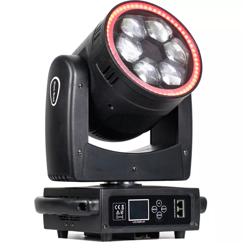 6*40W RGBW Zoom Wash Moving Head With RGB Ring 260W DMX 4-55° Wide Zoom RDM LCD IP20 Stage Light Strobe Multi Macro Wave Dream Effects Fixture Indoor Rental Performance Lamp for Banquet Mobile Stage Rental Show School Graduation Party Live Music Venue