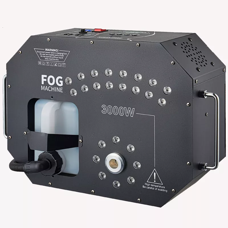 04 3000W Upward Instant Stop Fog Machine 24×3W RGB LED DMX512 Remote 8-12m Height Vertical Horizontal Spray Club Stage Device Smoke Machine 3L for Nightclub Concert Performance Stage Effect Equipment