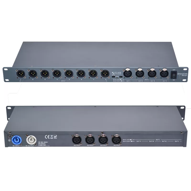 05 DMX-2048 Merger DMX512 1990 4 Optical Isolated Output HTP LTP Surge Protection Full Isolation Super Drive LED Indicator AC88-256V Global Rack Device 2048 Channel DMX Combiner Professional Lighting Signal Processor Stage Control Accessory DMX Mixer for Large Live Performance System