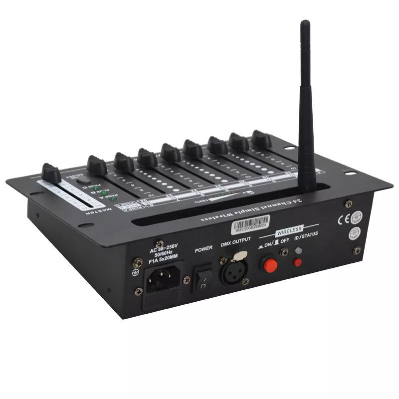 24CH DMX Controller Wired Wireless Dual Mode 2.4G 300M Range Rechargeable Battery AC88-256V Master Slider Page Switch Power Indicator Memory Function 3Pin DMX Portable 24 Channel Portable Lighting Console Lightweight Device Wireless 24CH DMX Desk for Bar Show Party Disco DJ Stage Controller