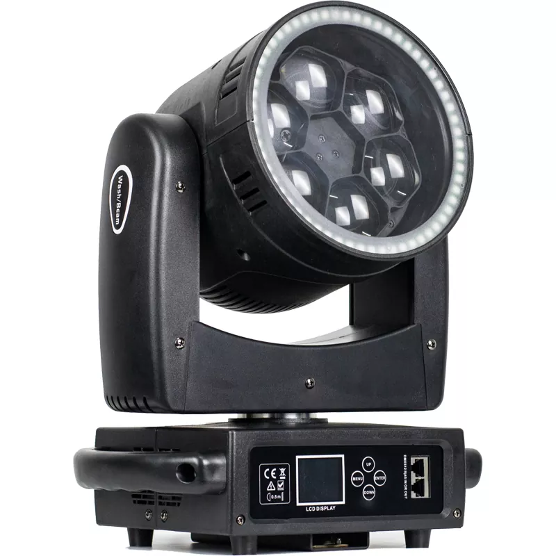 6*40W RGBW Zoom Wash Moving Head With RGB Ring 260W DMX 4-55° Wide Zoom RDM LCD IP20 Stage Light Strobe Multi Macro Wave Dream Effects Fixture Indoor Rental Performance Lamp for Banquet Mobile Stage Rental Show School Graduation Party Live Music Venue