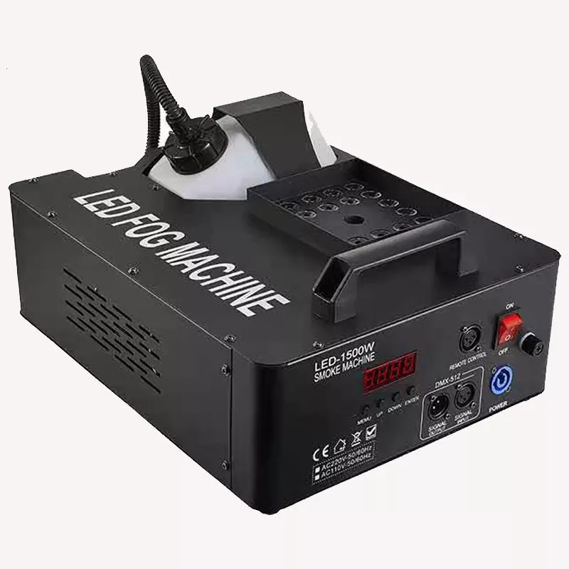 06 1500W Up Spray Fog Machine 24×3W RGB LED 5000 CFM Output 6CH DMX Remote Control 6-8m Height Multi-Angle Stage Smoke Device Indoor Outdoor Performance Effect Versatile Stage Event Fog Equipment