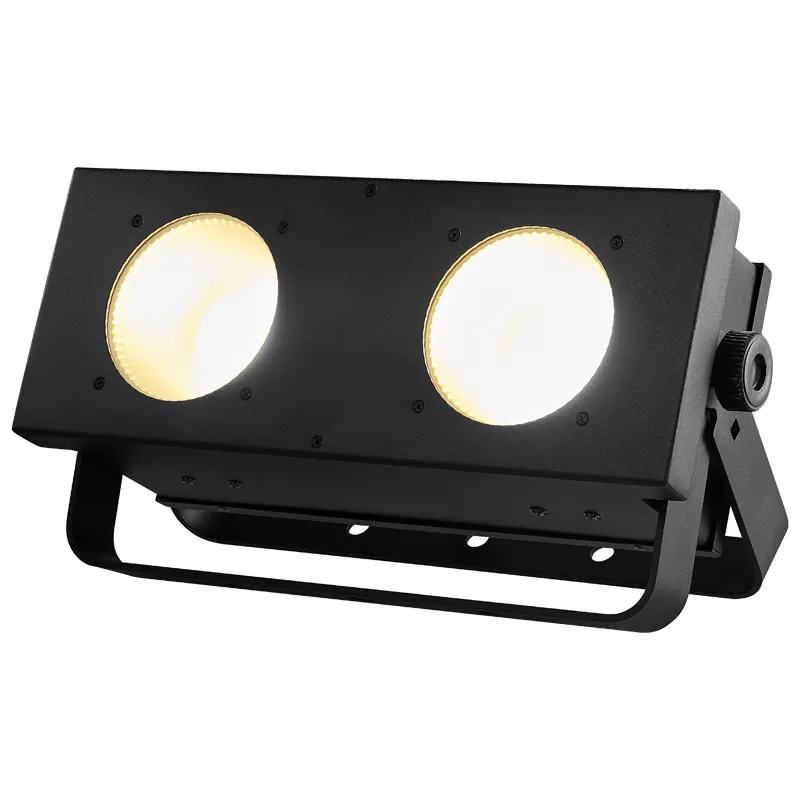06 2*100W Nichia COB Single WW CW Blinder Light Ra≥90 30Deg Beam 11700Hz Flicker Free 2/5CH DMX Master Slave Sound Auto Metal IP20 Stage Blinder Lamp Quiet Fans Professional Studio Equipment High CRI for Film Broadcast Theatre Wedding Indoor Performance Setup