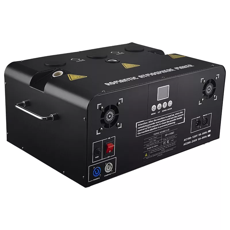 Triple-Head Sparkular Machine 3-Nozzle 25° Tilted Electromagnetic Heating 2-5m Adjustable DMX512 Wireless Remote Stage Effect Light Cold Spark Machine 1800W for Wedding Fashion Show Ceremony Festival Events