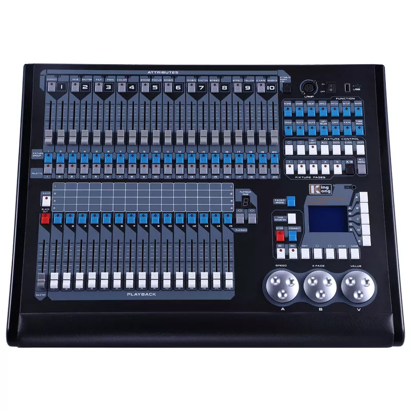 1 King Kong 2048 DMX Lighting Console 2048 Channels 4 Optically Isolated Outputs 200 Moving Lights R20 Pearl Library Art-Net RDM Stage Controller Dual Language 15 Faders Professional Stage Light Desk Universal Voltage Unit