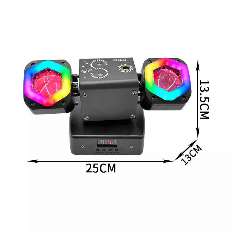 Mini Dual-arm Light Strip 60W AC100-240V CREE LED Laser Golden Strobe 19/26 DMX 540°180° Rot Stage Lighting Fixture Multi Dynamic Light Effects Device Professional Mini Stage Light for Club Disco Banquet Activity Party Show Events