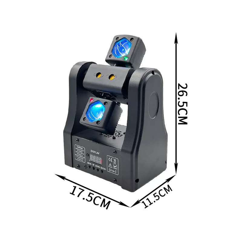 1 (2) Mini Dragonfly Dual-arm Beam Light 48W 15CH DMX IP20 20F/S Strobe 0-100% Smooth Dimming Stage Fixture Auto Sound Master-slave Control Lighting Device Portable Performance Lamp Indoor Entertainment Light for KTV Home Party Pub Club Hotel Lounge