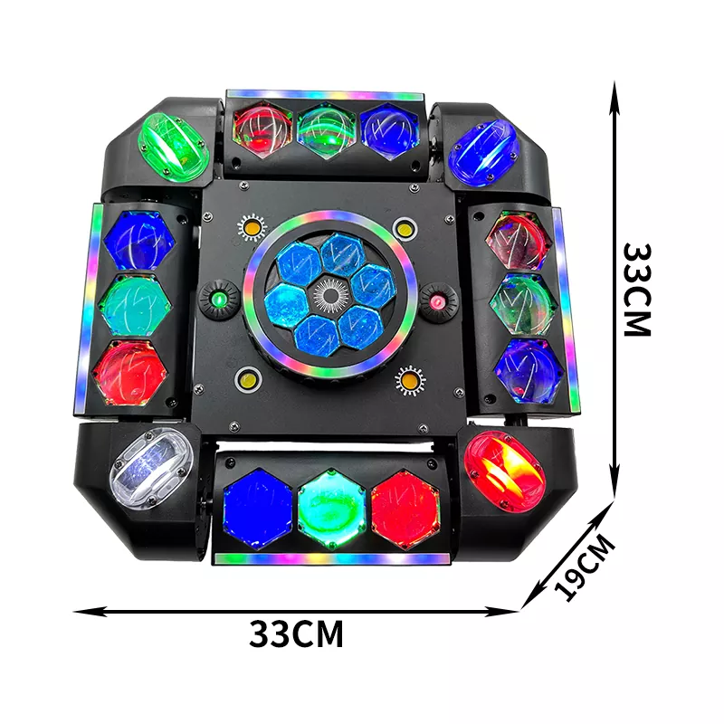 1 (2) Storm Bee Eye Moving Head 150W AC90-240V 18/66 DMX 20° Angle Red Green Laser Multi LED Light Strip Strobe Stage Lighting Fixture Signal Adjustable Brightness Strobe Lamp Integrated Bee-eye Laser Strip Lights Professional Entertainment Light Multi-beam Projection Performance Indoor Party Stage Equipment