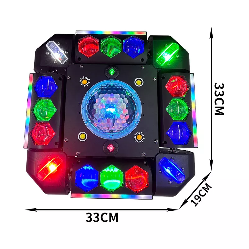 Storm Magic Ball Light 100W 16/64 DMX 20° Angle Red Green Laser Multi LED Stripe Strobe Voice Auto Master-slave Stage Fixture Mixed Lamps Laser Strobe Lights Indoor Party Lighting Device Multi-channel Professional Light Stage Performance Equipment