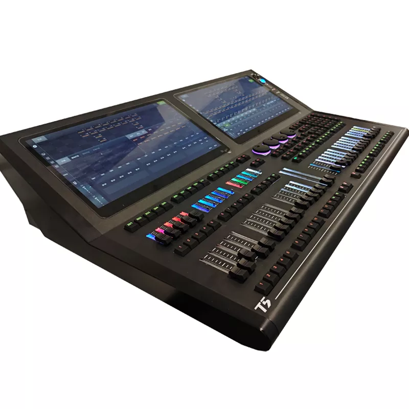 T5 Intelligent Lighting Console Independent Patent Custom Linux Intel CPU 8G RAM 128G SSD Dual 15.6Inch Capacitive Touch 12DMX ART-Net 16384CH Wireless APP Remote Stage Controller Live Performance Equipment Indoor Outdoor Large Event Lighting Device with Case