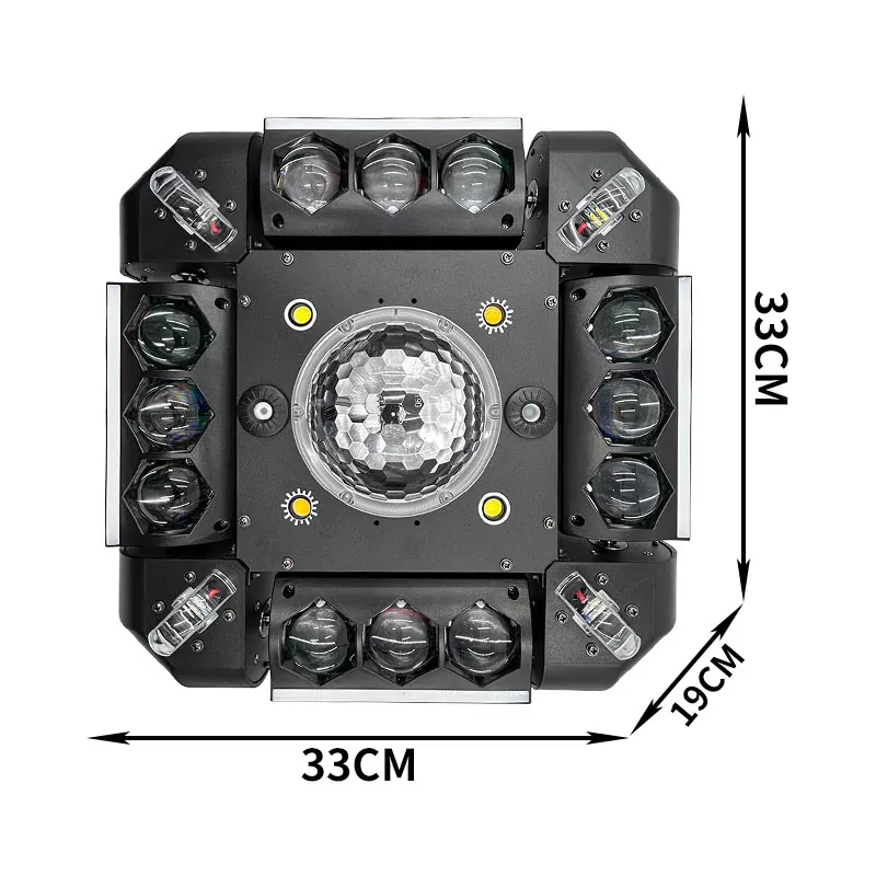 Storm Magic Ball Light 100W 16/64 DMX 20° Angle Red Green Laser Multi LED Stripe Strobe Voice Auto Master-slave Stage Fixture Mixed Lamps Laser Strobe Lights Indoor Party Lighting Device Multi-channel Professional Light Stage Performance Equipment