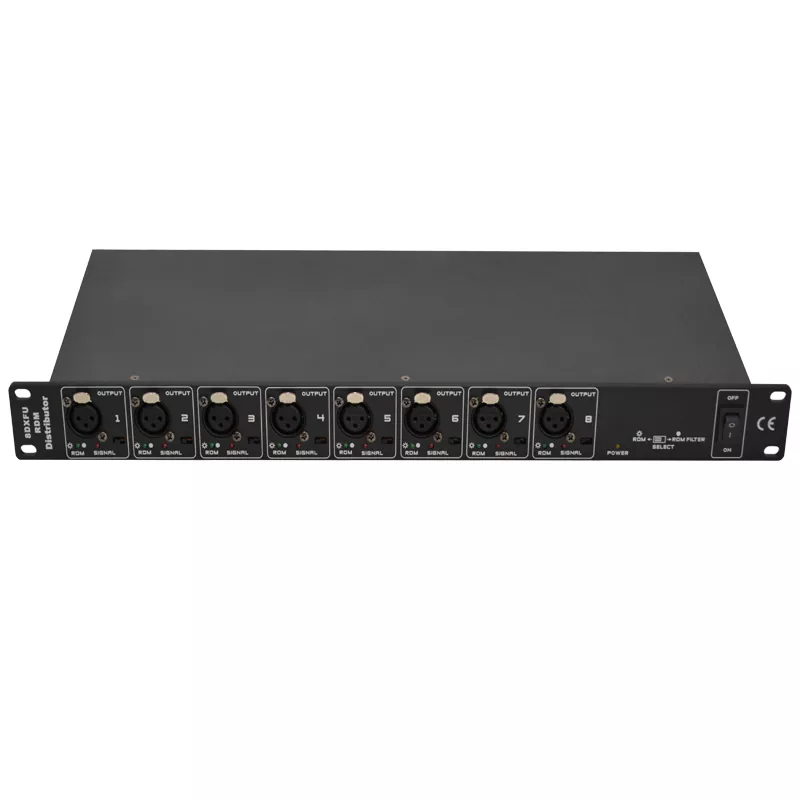 1U 8CH RDM DMX Distributor Bidirectional Data 3Pin 5Pin XLR Input Eight Output HV Protection Isolated Signal Wide AC88-256V Power LED Indicator Rack Mount Amplifier Stage Signal Booster Professional Lighting Controller Accessory for Theatre Stage Live Event System
