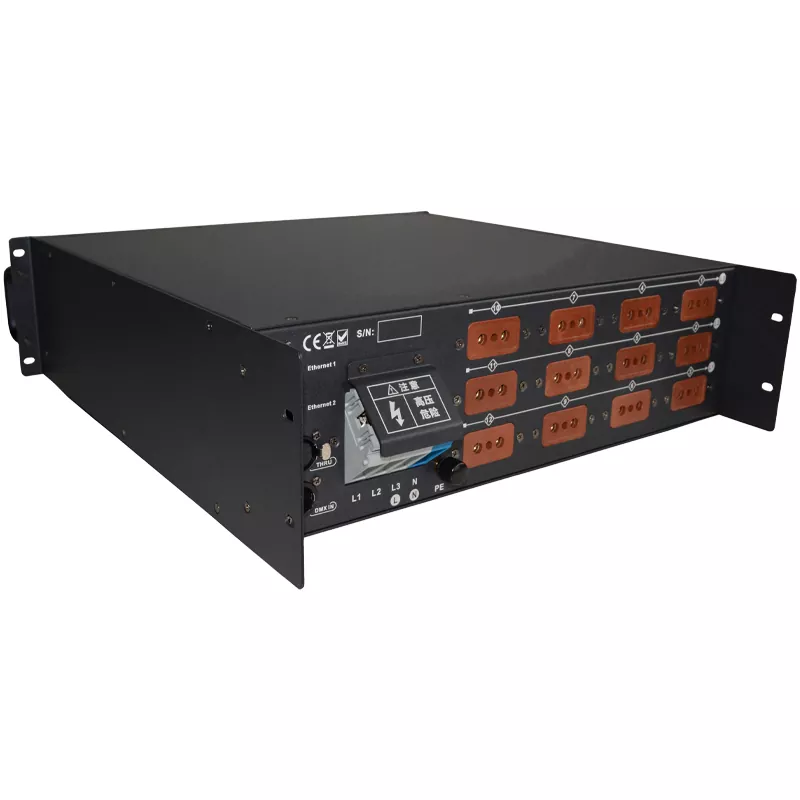 1 12CH Intelligent Power Box DMX ARTNET Dual Signal Three-phase Power 16A Per Channel Overload Short Circuit Protection TFT Bilingual Display Air Switch Network DMX Ports 12 Way Digital Switch Pack Professional Power Unit Three-phase DMX Power Distributor ARTNET DMX Controller Box for Stage Power Control