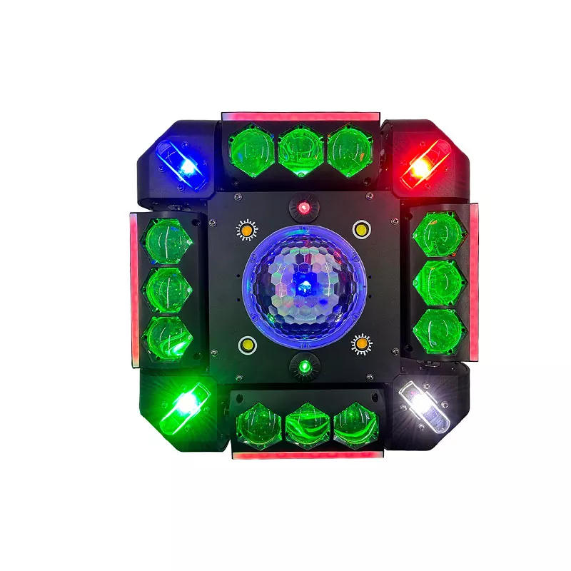 Storm Magic Ball Light 100W 16/64 DMX 20° Angle Red Green Laser Multi LED Stripe Strobe Voice Auto Master-slave Stage Fixture Mixed Lamps Laser Strobe Lights Indoor Party Lighting Device Multi-channel Professional Light Stage Performance Equipment
