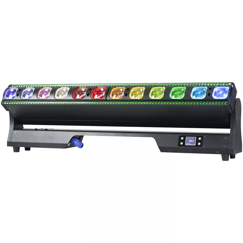 1 12*40W RGBW Bar Light 500W 4°-33° Zoom 28/67 DMX RDM 0-100% Dimming IP20 LCD Display 3pin XLR Master-slave Auto Sound Stage Pixel Lighting Fixture Multi LED Pixel Bar Professional Performance Strip Light Indoor Entertainment Lighting Equipment Stage Decoration Light Zoom Pixel Bar