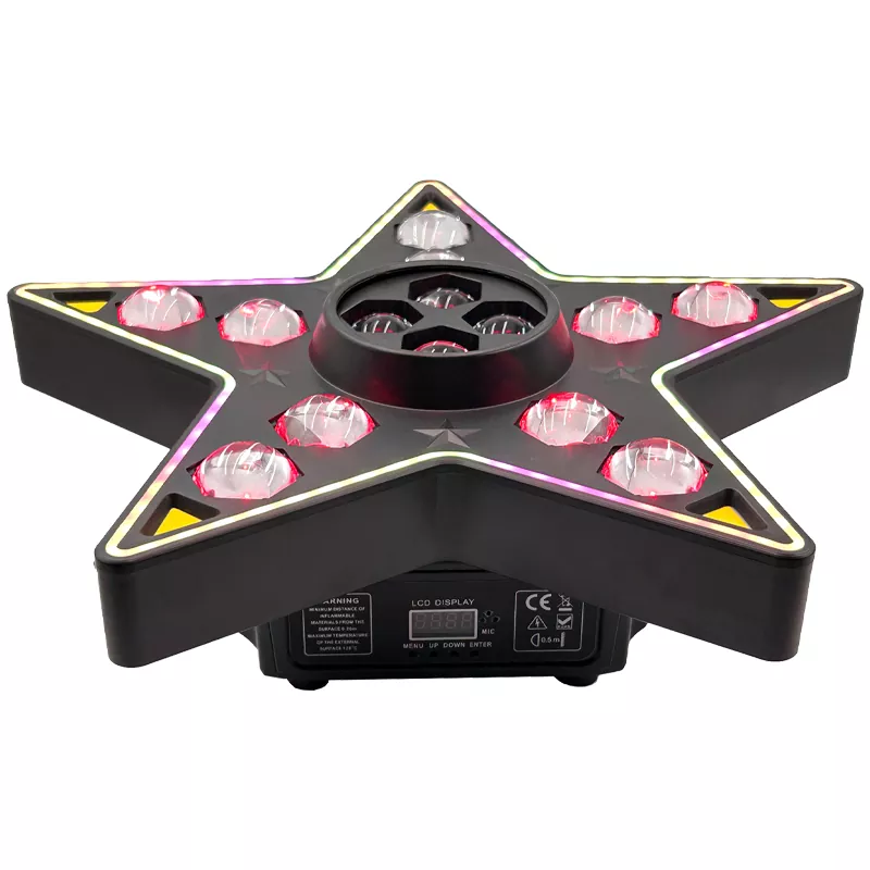 1 Five-pointed Star Effect Light 180W AC90-240V 14*10W RGBW LED Stripe Strobe 20Hz Flash Ultra Smooth Dimming LCD Stage Lamp Bee-eye Rotation Pixel Control Fixture Easy Truss Mount Indoor Party Lighting Unit for Party Wedding Private Event Showcase Booth Studio Pub Club Mini Stage