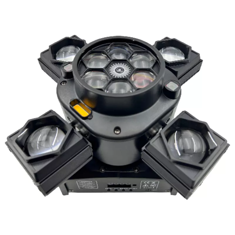 Mini Pixiu 4-Arm Moving Head Light 80W DMX CREE RGBW Dual RG Laser Golden LED Fan Cooling Indoor Party Fixture Strobe Multi Macro Light Effect Equipment Mini Stage Lamp KTV Home Entertainment Unit for Disco Party Wedding Cafe Rental Mini Stage