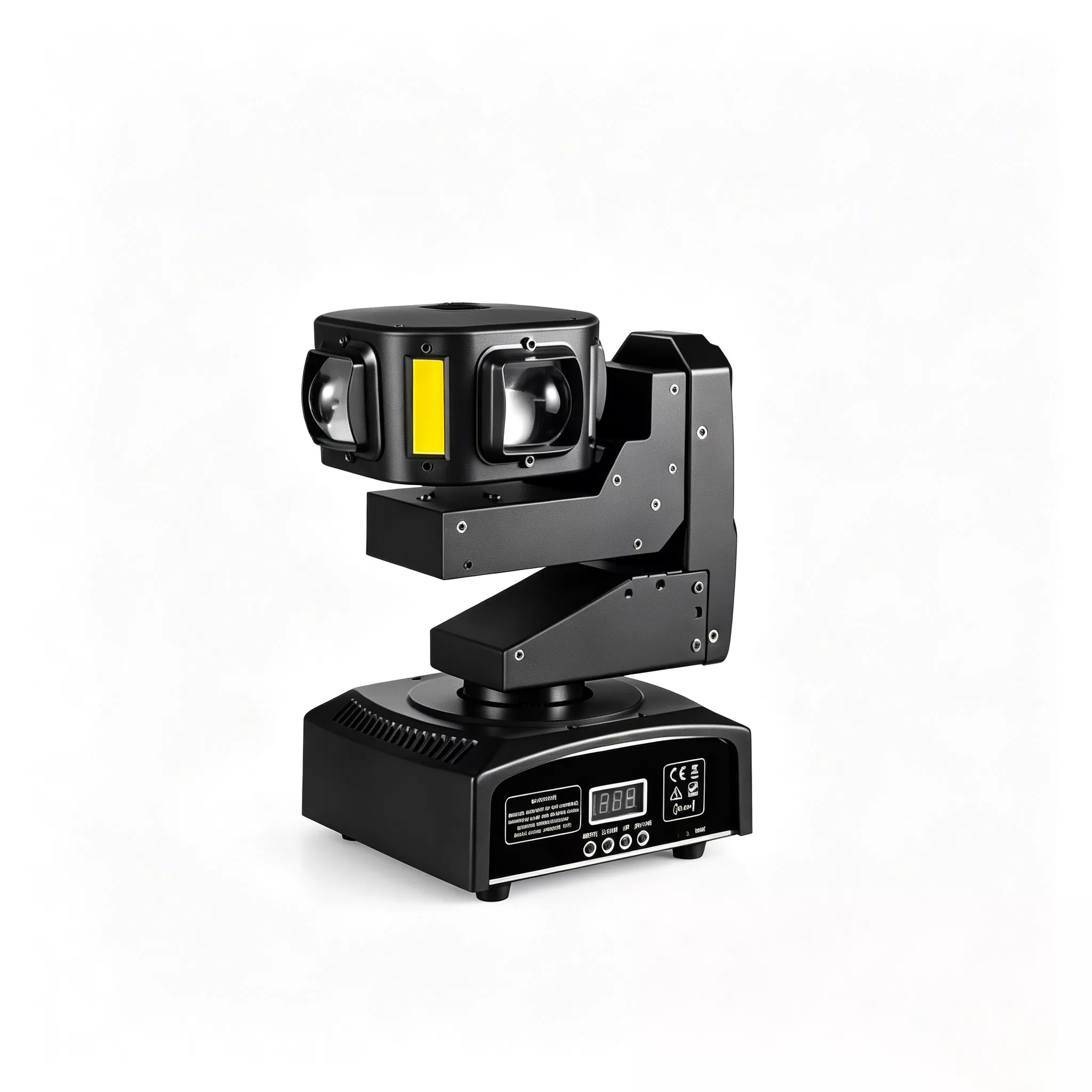 1 (9) Mini Alien Triple Axis Moving Head Light 100W CREE RGBW Green Laser Golden Light 20Hz Strobe Ultra Smooth Dimming Aluminum Cooling Fixture Built-in Macro Effects IR Remote Compact Mini Lamp Indoor KTV Bar Party Performance Unit for Trainning Room Mini Holiday Show Disco Live Show Mini Stage
