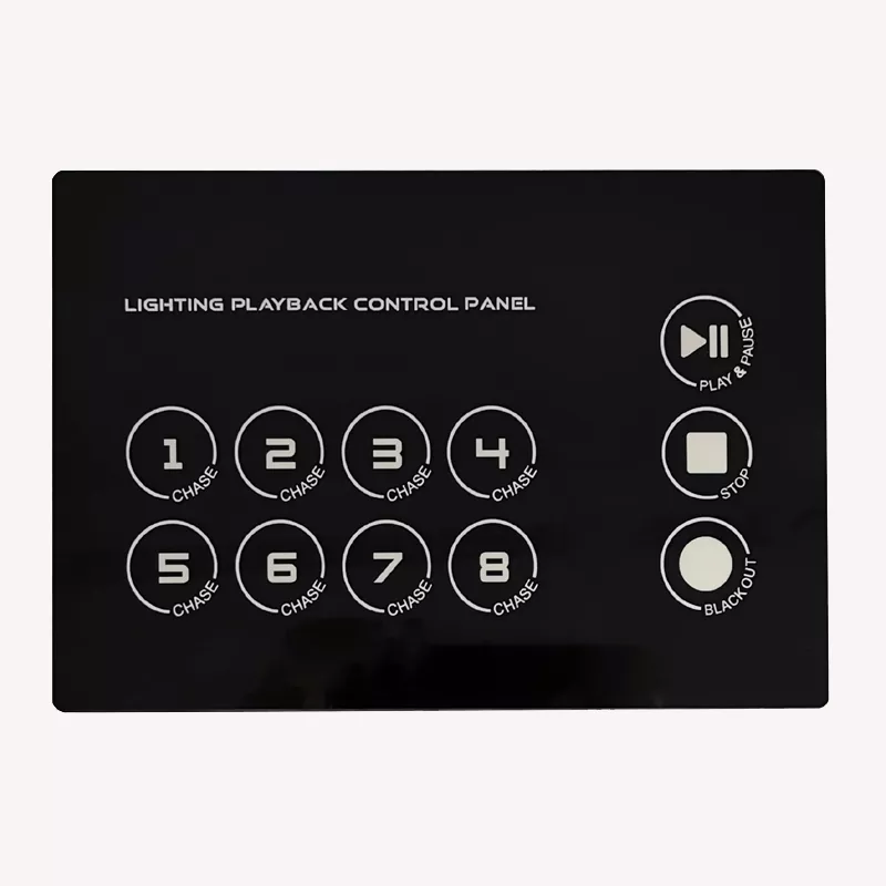 137103 8 Groups Lighting Control Panel Capacitance Touch Tempered Glass Frameless 86 Box Mount RS485 Protocol Network Cable Wiring Program Select Stop Blackout Controller Panel Frameless Capacitive Touch Panel Remote Controller For Recorder Indoor Lighting Operation Panel for KTV Club Lighting System
