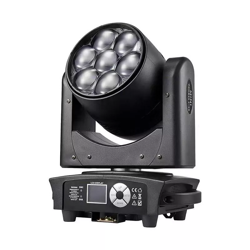 Mini 7*40W RGBW LED Moving Head 300W 50000H 6-55° Zoom 540° 270° Pan Tilt DMX Channels 3pin XLR IP20 LCD Stage Light Strobe Macro CTO Color Effect Performance Fixture Indoor Entertainment Lighting Device Stage Equipment