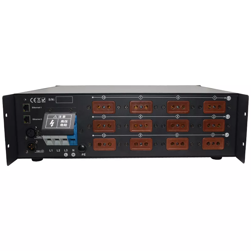 2 12CH Intelligent Power Box DMX ARTNET Dual Signal Three-phase Power 16A Per Channel Overload Short Circuit Protection TFT Bilingual Display Air Switch Network DMX Ports 12 Way Digital Switch Pack Professional Power Unit Three-phase DMX Power Distributor ARTNET DMX Controller Box for Stage Power Control