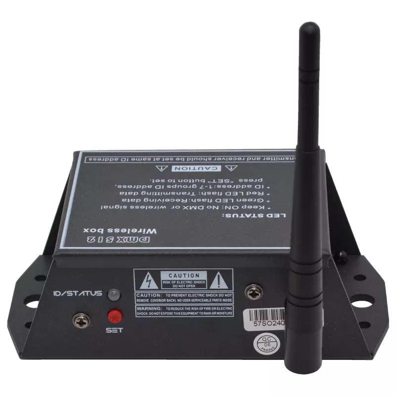 Wireless DMX Transceiver 126 Frequency Channels Auto Hopping 7 ID Codes Tricolor LED 3Pin Port 300M Range 2.4GHz -106dBm SMA Antenna AC88-256V CE UL Certified Device 2.4GHz Wireless Box DMX Wireless Receiver Transmitter Professional Lighting Accessory ISM Band Wireless Transceiver Reliable Stage Equipment