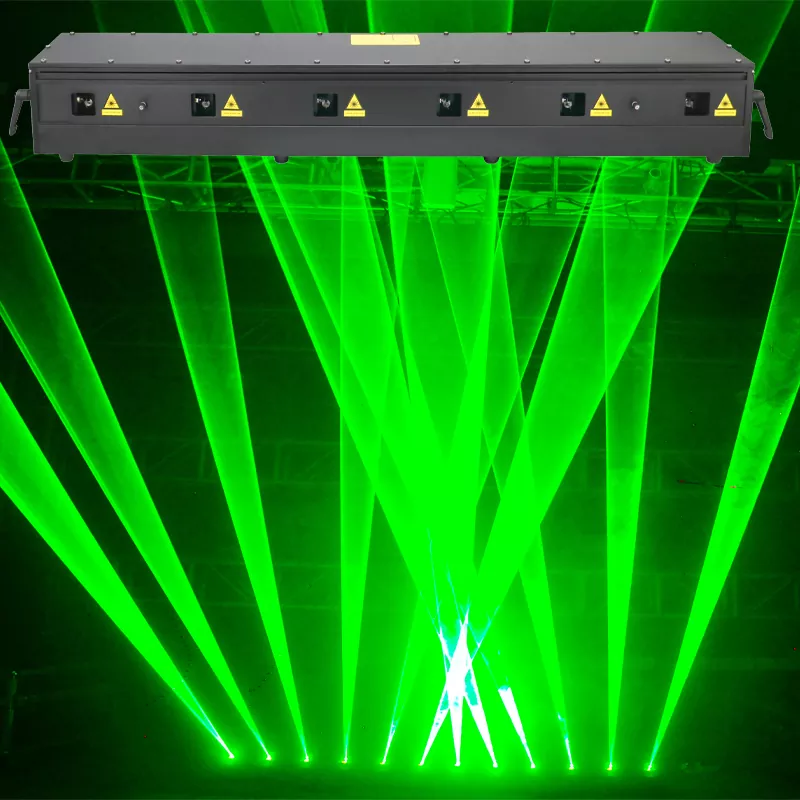 6-head RGB Laser Array Beam Effect IP65 Waterproof Integrated Heat Sink Pure Diode 20KPPS Scanner Linear Dimming LCD Display ILDA Multi DMX Channels Safety Lock Remote Interlock Indoor Outdoor Stage Light Performance Equipment for Club Stage Events Lighting Device