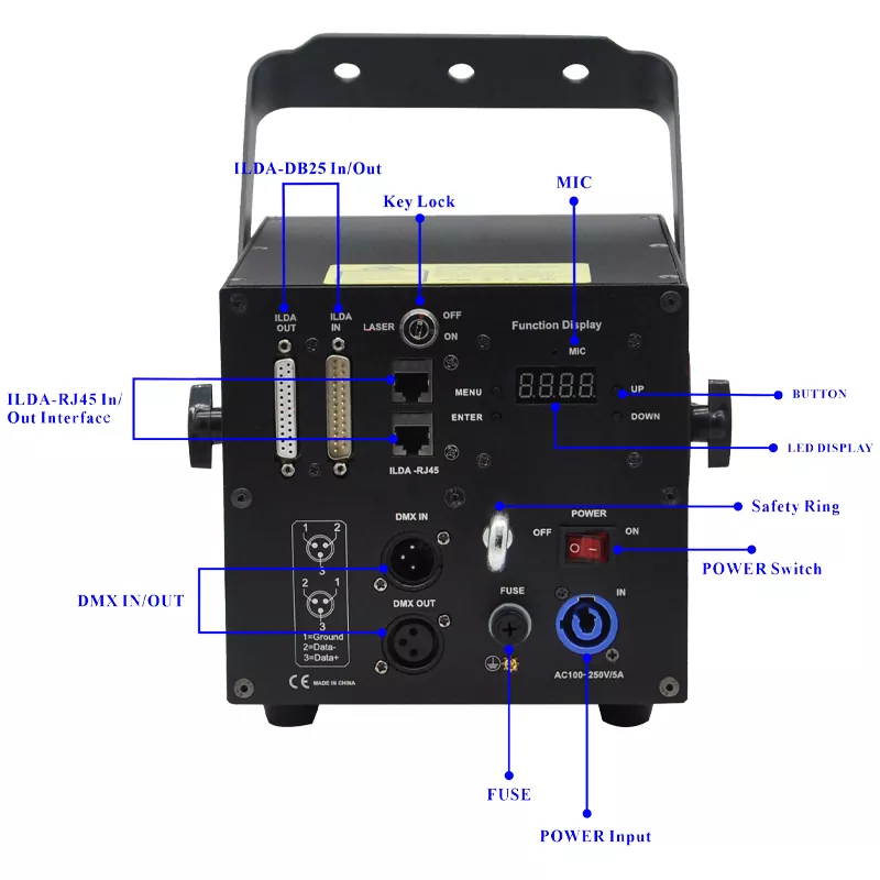 10W Pure Diode RGB Animation Laser Projector 25KPPS 25° Scanner Dual-layer Dust Oil Proof Large Heat Sink 10/34CH DMX Sound Auto ILDA Hundreds Animation Programs Single Beam Protection 100-250V Stage Light High-power Entertainment Equipment Professional Stage Lighting for Disco KTV Performance Venue Large Shows & Clubs