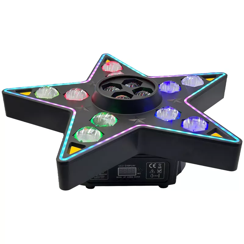 2 Five-pointed Star Effect Light 180W AC90-240V 14*10W RGBW LED Stripe Strobe 20Hz Flash Ultra Smooth Dimming LCD Stage Lamp Bee-eye Rotation Pixel Control Fixture Easy Truss Mount Indoor Party Lighting Unit for Party Wedding Private Event Showcase Booth Studio Pub Club Mini Stage