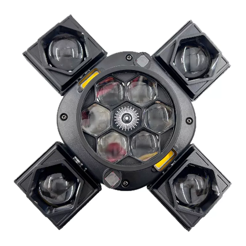 Mini Pixiu 4-Arm Moving Head Light 80W DMX CREE RGBW Dual RG Laser Golden LED Fan Cooling Indoor Party Fixture Strobe Multi Macro Light Effect Equipment Mini Stage Lamp KTV Home Entertainment Unit for Disco Party Wedding Cafe Rental Mini Stage