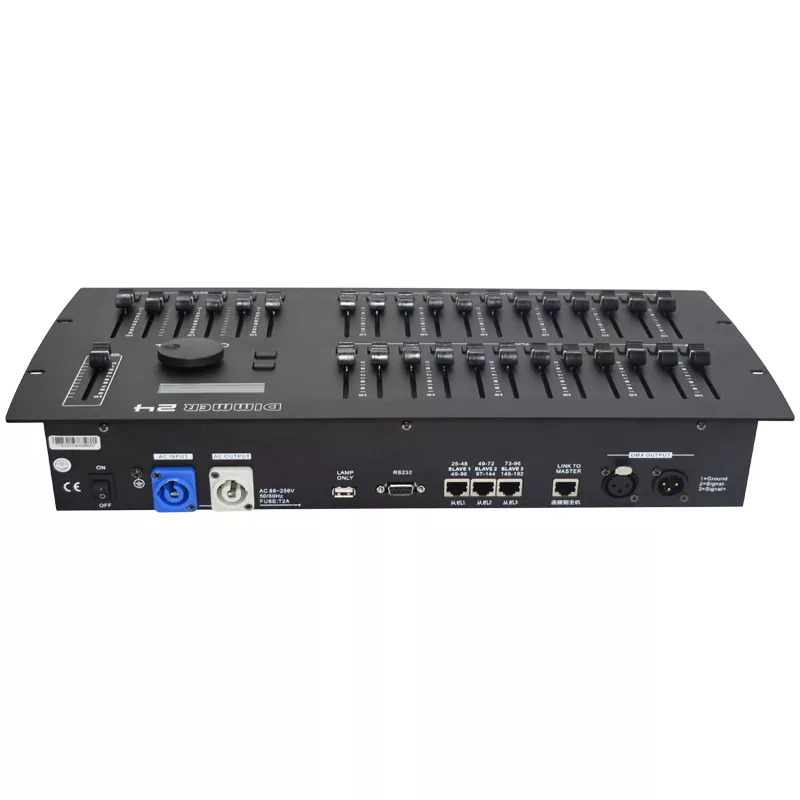 24-02 24/48CH DMX Dimmer Console Optical Isolated Output Master Submaster Faders Flash Buttons RS232 Linkage Master Slave Expansion LCD Power Memory Dual Version Lighting Controller Wide Voltage Stable Stage Controller Professional DMX512 Desk for Live Lighting Projects Expandable Dimming Console