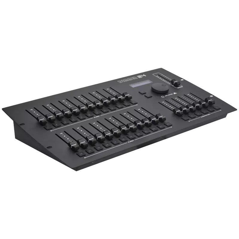 24-03 24/48CH DMX Dimmer Console Optical Isolated Output Master Submaster Faders Flash Buttons RS232 Linkage Master Slave Expansion LCD Power Memory Dual Version Lighting Controller Wide Voltage Stable Stage Controller Professional DMX512 Desk for Live Lighting Projects Expandable Dimming Console