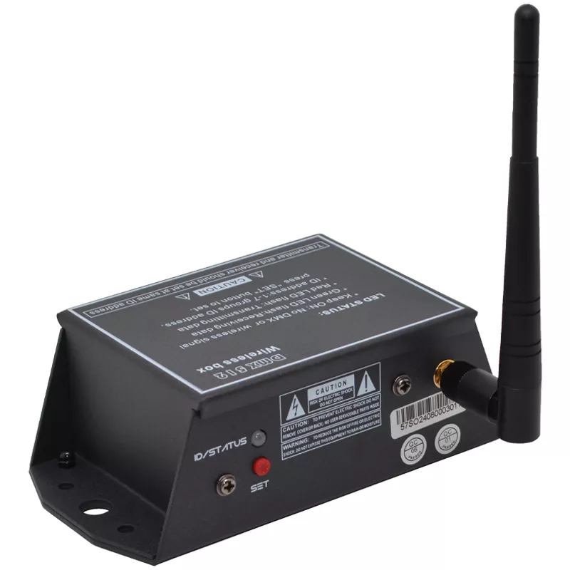 Wireless DMX Transceiver 126 Frequency Channels Auto Hopping 7 ID Codes Tricolor LED 3Pin Port 300M Range 2.4GHz -106dBm SMA Antenna AC88-256V CE UL Certified Device 2.4GHz Wireless Box DMX Wireless Receiver Transmitter Professional Lighting Accessory ISM Band Wireless Transceiver Reliable Stage Equipment
