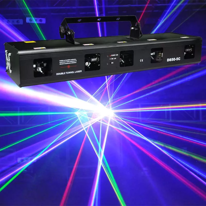 RGBPY Five-tunnel Laser Light 700W Total Power Micro-step Motor Wide Scan 7CH DMX Master Slave Sound Auto Mute Shutdown 100 Patterns 300 Effects 30W 100-250V Stage Fixture Multi-effect Animation Laser Lamp for Bar KTV Party Venues Entertainment Lighting Indoor Party Stage Light Laser Device