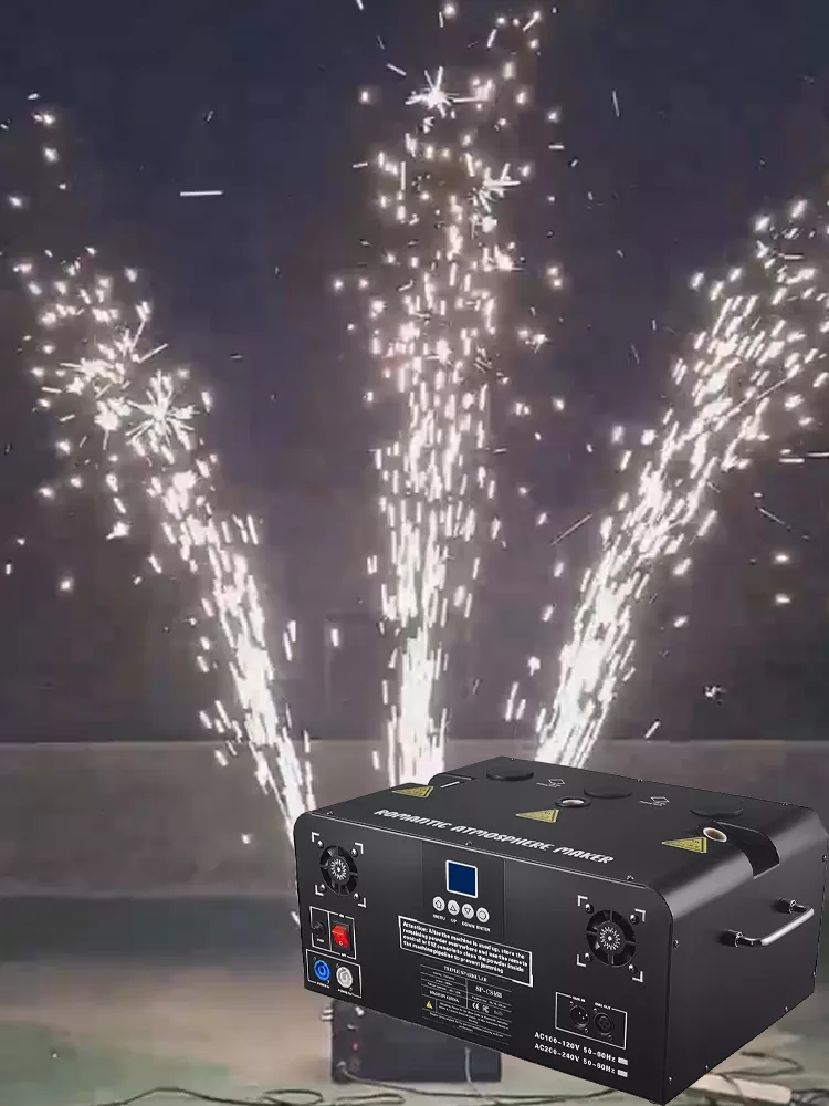 Triple-Head Sparkular Machine 3-Nozzle 25° Tilted Electromagnetic Heating 2-5m Adjustable DMX512 Wireless Remote Stage Effect Light Cold Spark Machine 1800W for Wedding Fashion Show Ceremony Festival Events