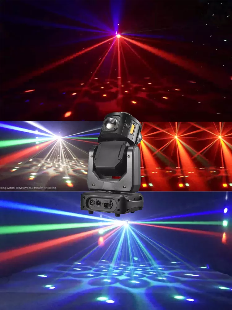 34-11 LED Flying Star Hammer Light 100W 19/25 DMX 4° Beam RGBW Laser Stripe Strobe Air Cooling Stage Lamp for Party Lighting Unit Performance Night Bar Disco Venue Fashion Show Mobile Rental Mini Stage