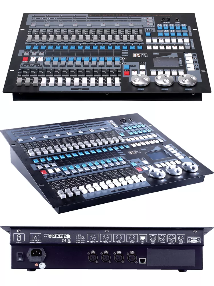 34 Kingkong 1024 DMX Console 1024 Channels Dual Isolated DMX Output R20 Pearl Fixture Library 135 Built-in Shapes Stage Lighting Controller Recording 96 Moving Lights Dual-Language Universal Voltage Desk
