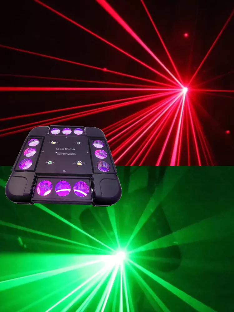 34 Four Head Snowstorm Stage Light 160W 12*10W RGBW RG Laser 5° Beam Ultra Smooth Full Dimming Strobe Effect Fixture Dynamic Light Show Program Equipment Indoor Club Party Performance Lighting Lamp for Banquet Nightclub Large Private Room Fashion Performance Show Events Mini Stage