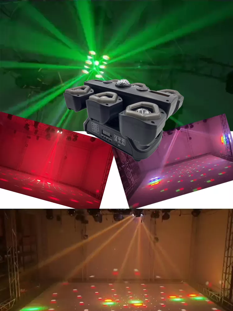 34 Six Heads Beam Effect Moving Head Light 120W CREE RGBW RG Laser Golden Strip Smooth Dimming Fan Cool Stage Fixture Built-in Strip Macro Adjustable Speed Equipment Party Lamp Bar Restaurant Disco Lighting Unit for Dinner Restaurant Disco Club Live Band Small Stage Party Venue Wedding Events