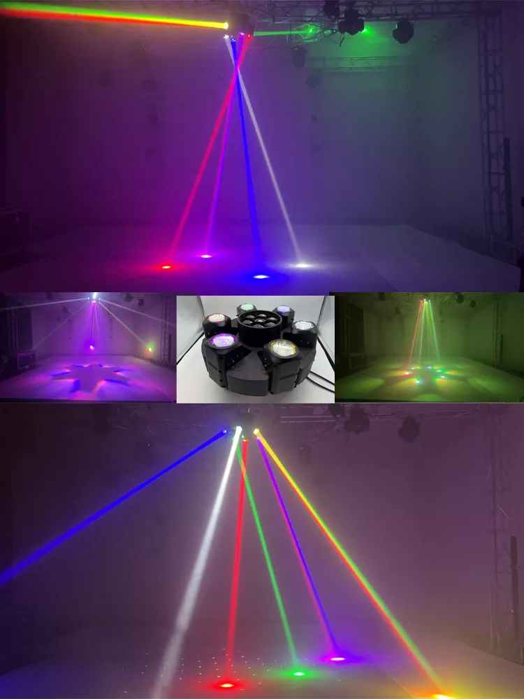 Six Arm Diamond Moving Head Light 400W 6*40W RGBW+6*10W Beams+100mW Green Laser Ultra Smooth Dimming Stage Fixture Disco Restaurant Wedding Live Band Performance Unit for Live Band Concert Venue Fashion Show Performance Mini Stage Wedding Banquet