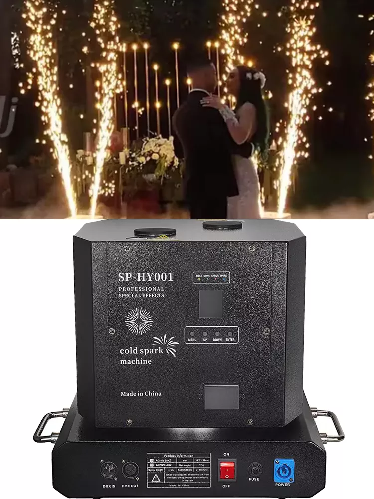 Dual-Head Rotating Cold Spark Machine 360° Infinite Rotation 1-5m Height DMX512 Wireless Remote Electromagnetic Heating Stage Effect Device Sparkular 1-5m Spray Stage Wedding Club Lighting
