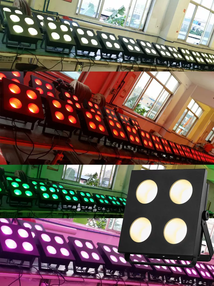 34-3 4*100W Single CW WW COB Blinder 400W Import LED Ra≥90 30Deg 11700Hz Flicker-Free 4/8CH DMX Master Slave Sound Auto Metal IP20 Stage Spot Professional Broadcast Fixture Housing Indoor Performance Equipment for Wedding Theatre TV Recording Lighting Solution