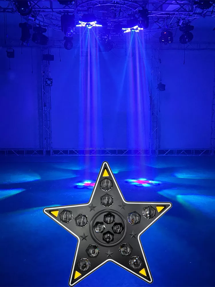 34-3 Five-pointed Star Effect Light 180W AC90-240V 14*10W RGBW LED Stripe Strobe 20Hz Flash Ultra Smooth Dimming LCD Stage Lamp Bee-eye Rotation Pixel Control Fixture Easy Truss Mount Indoor Party Lighting Unit for Party Wedding Private Event Showcase Booth Studio Pub Club Mini Stage