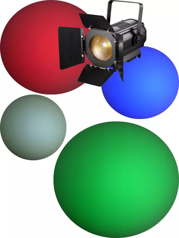 34 300W 350W RGBW RGBAL COB Fresnel Lamp Spot Light 2700-12000K CCT Manual Auto 15-50Deg Zoom Four Dim Curve Adjustable Frequency LCD Touch RDM DMX Aluminum IP20 Stage Spotlight Studio Equipment Indoor Theatre Wedding Accent Lighting Unit Commercial Event Broadcast Fill Lamp